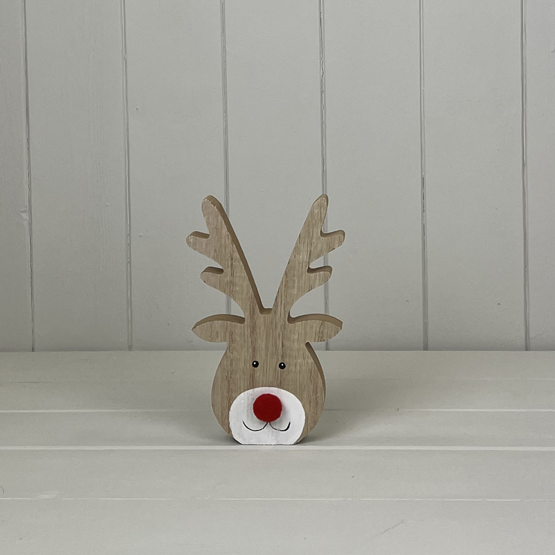 Medium Wooden Reindeer Head with Red Nose  detail page